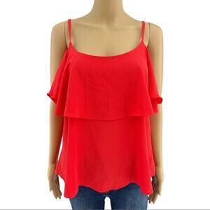 Bobeau SMALL Orange Ruffle Tiered Spaghetti Strap Top Blouse